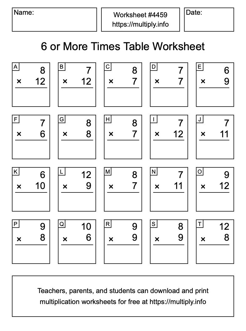 6 or more Times Table Worksheet #4459