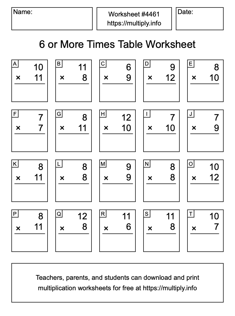 6 or more Times Table Worksheet #4461