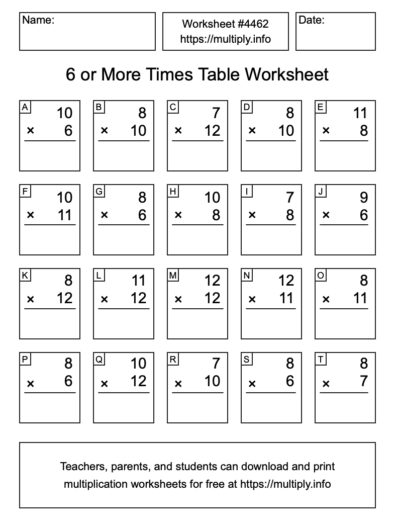 6 or more Times Table Worksheet #4462
