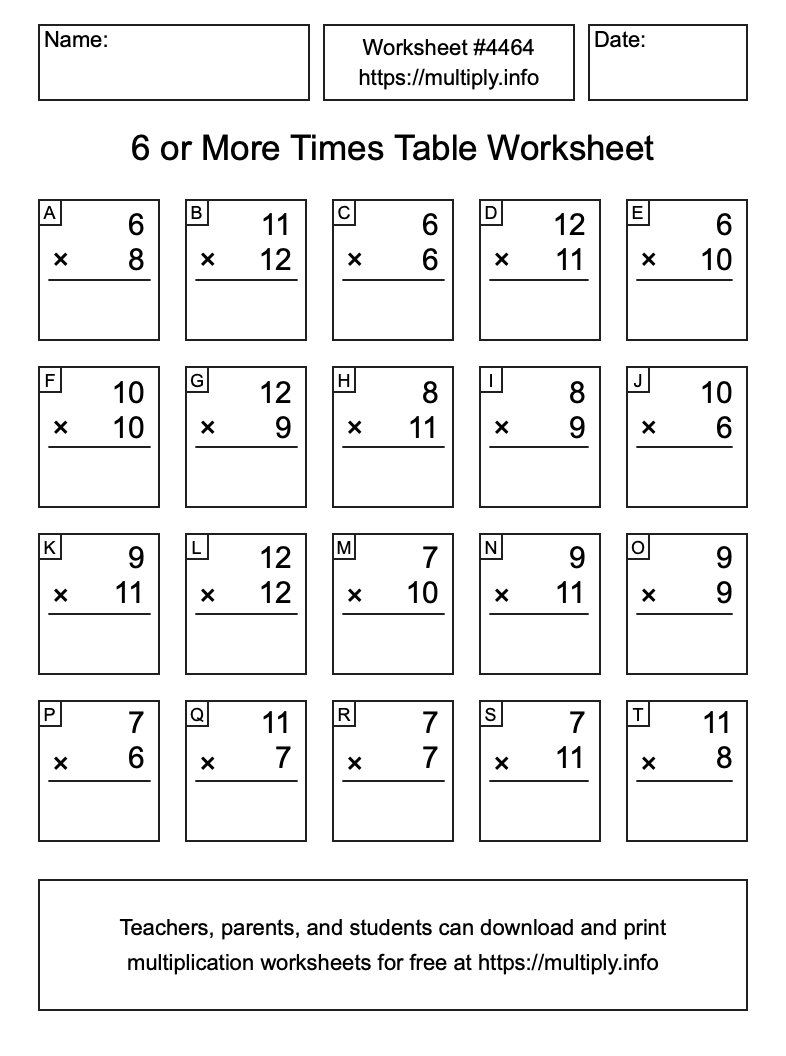 6 or more Times Table Worksheet #4464
