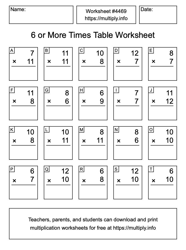 6 or more Times Table Worksheet #4469
