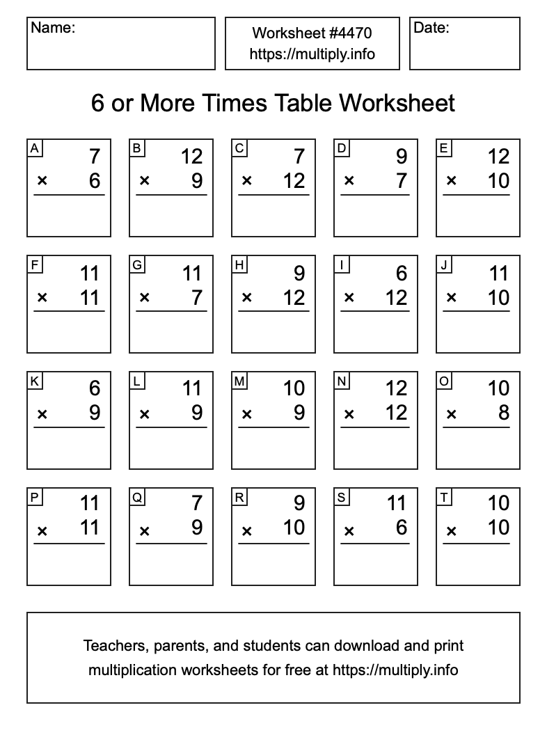 6 or more Times Table Worksheet #4470