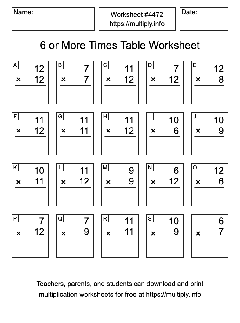 6 or more Times Table Worksheet #4472