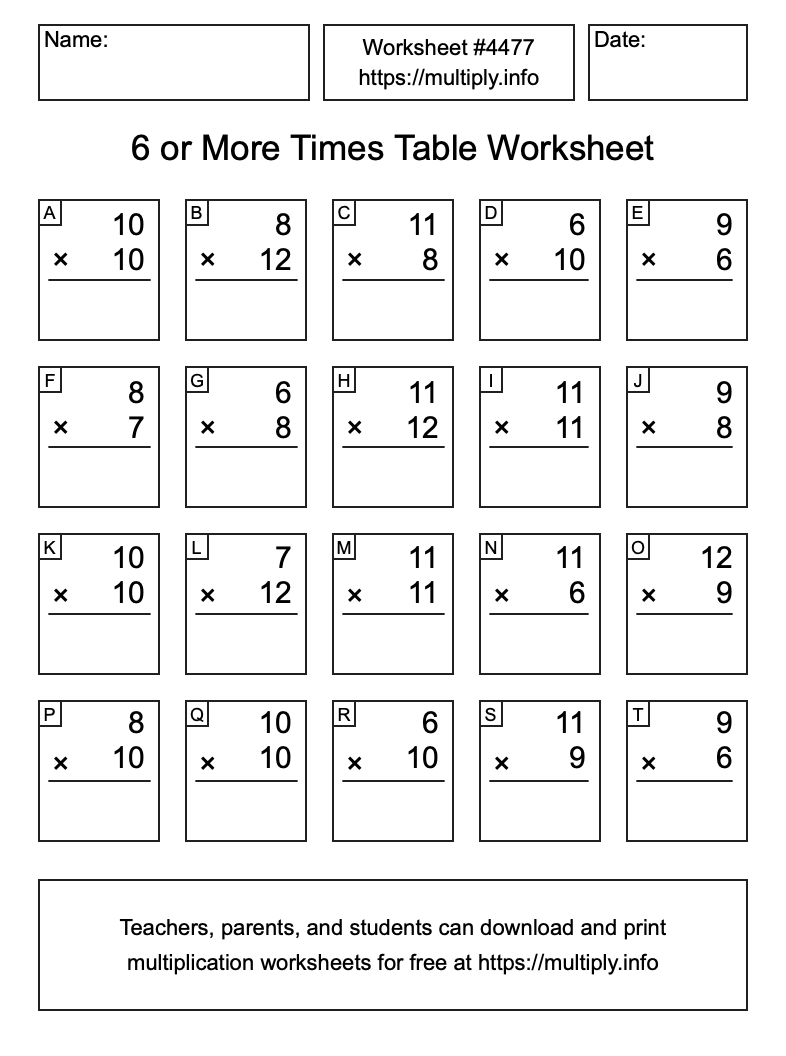 6 or more Times Table Worksheet #4477