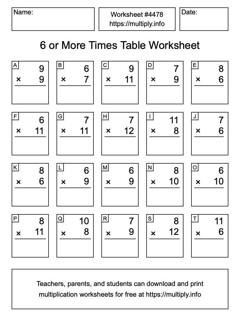 6 or more Times Table Worksheet #4478