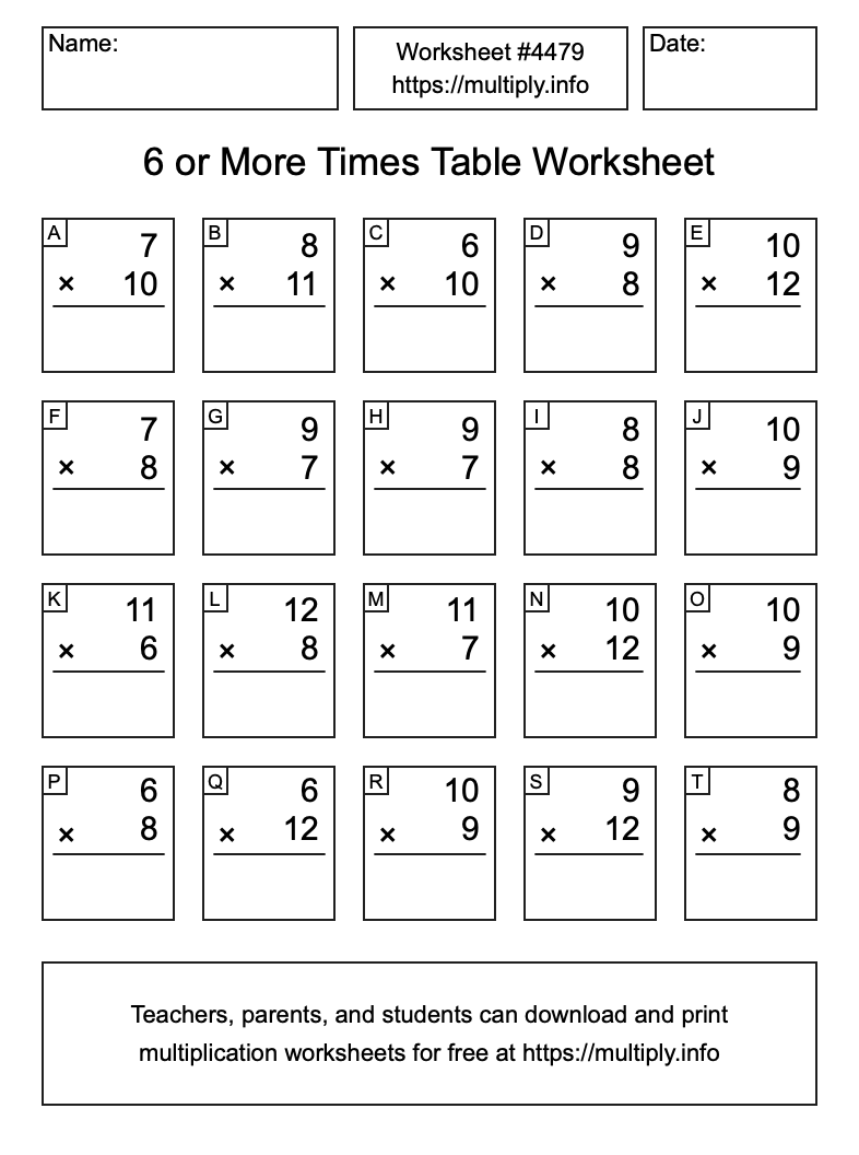6 or more Times Table Worksheet #4479