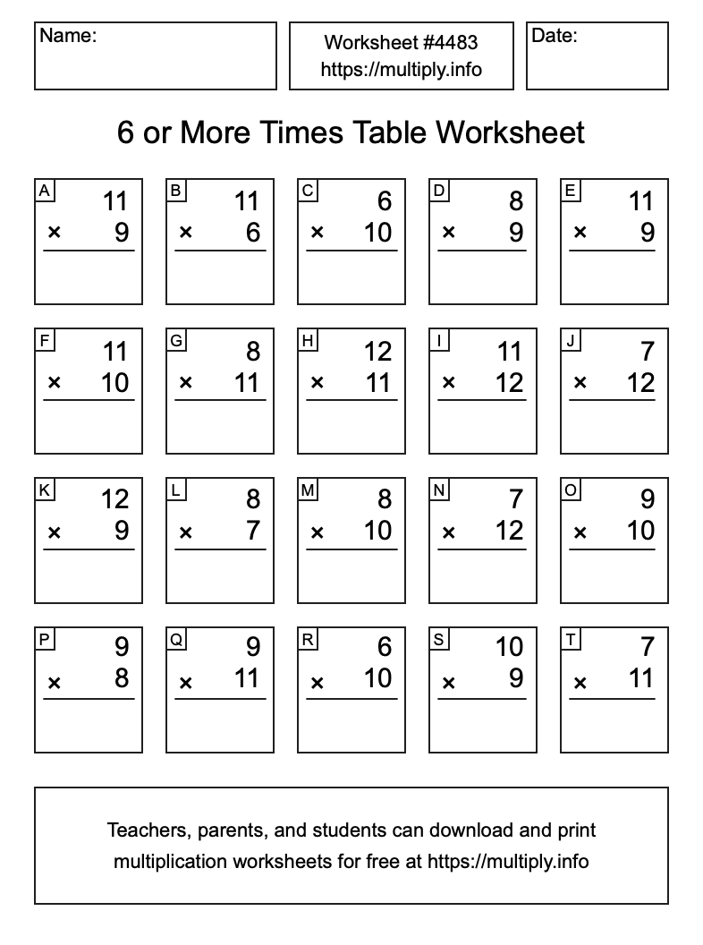 6 or more Times Table Worksheet #4483