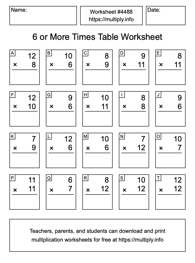 6 or more Times Table Worksheet #4488