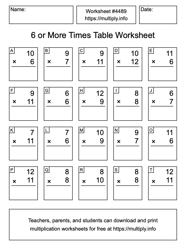 6 or more Times Table Worksheet #4489
