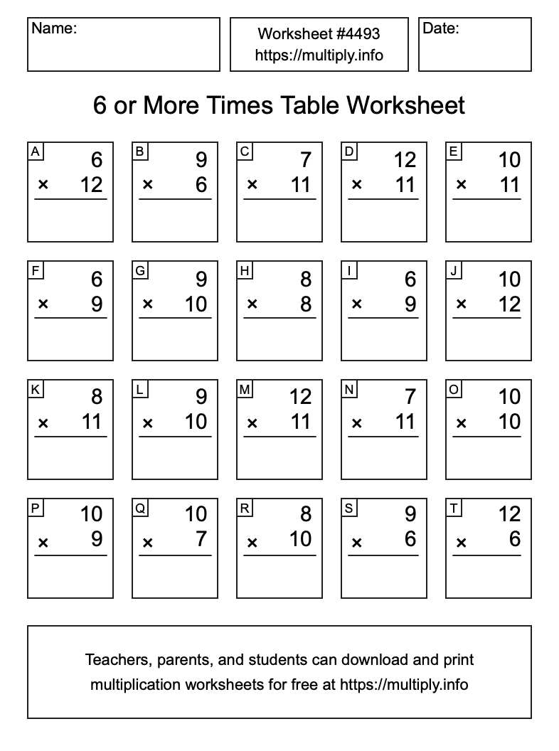 6 or more Times Table Worksheet #4493