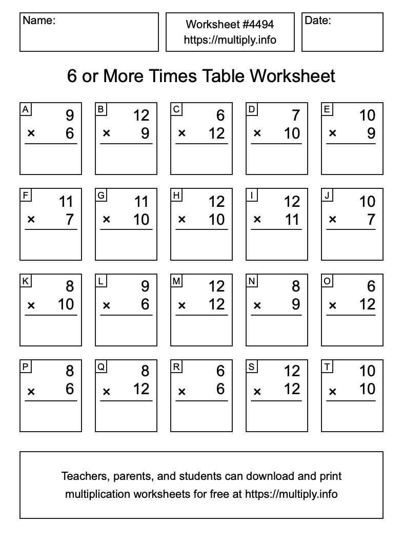 6 or more Times Table Worksheet #4494