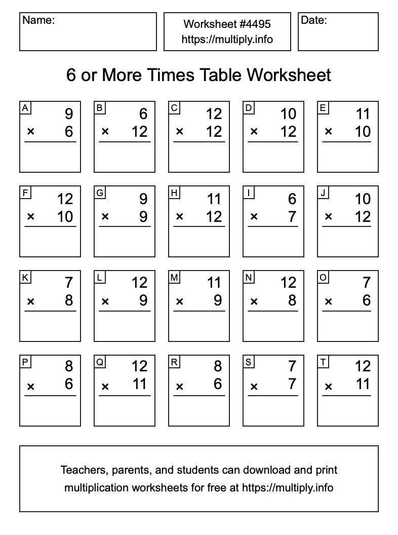 6 or more Times Table Worksheet #4495