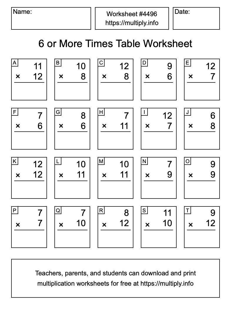 6 or more Times Table Worksheet #4496