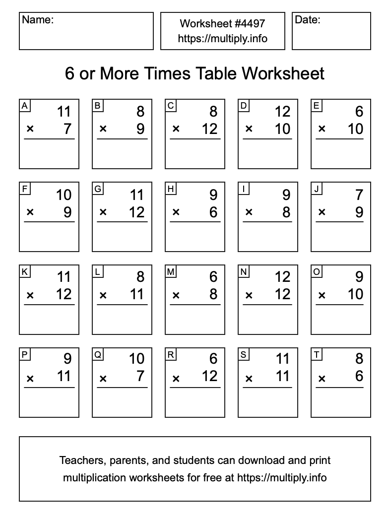 6 or more Times Table Worksheet #4497