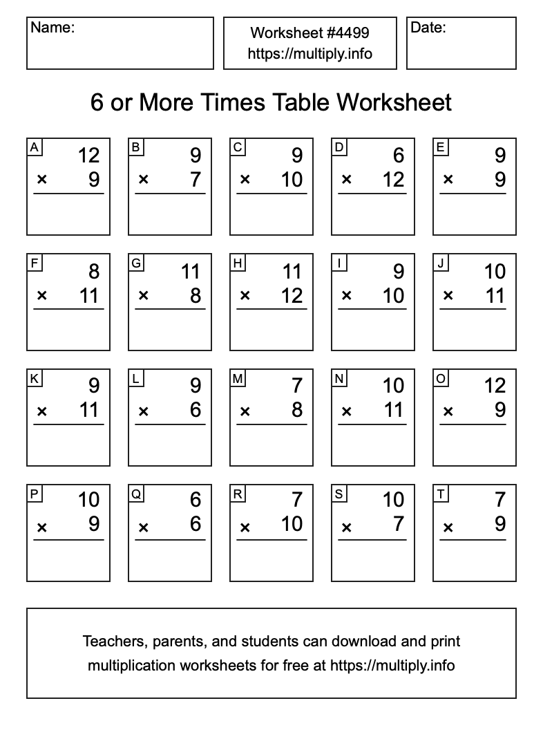 6 or more Times Table Worksheet #4499