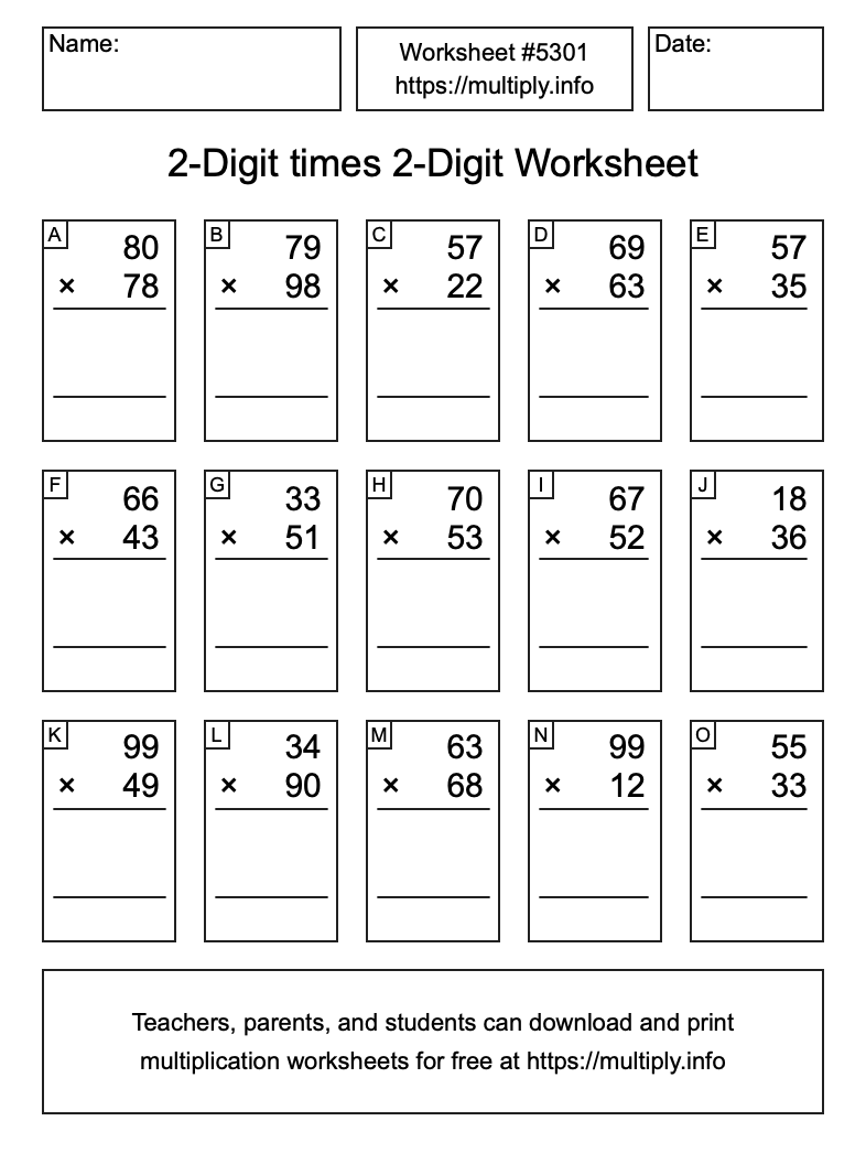 2-Digit times 2-Digit Worksheet #5301