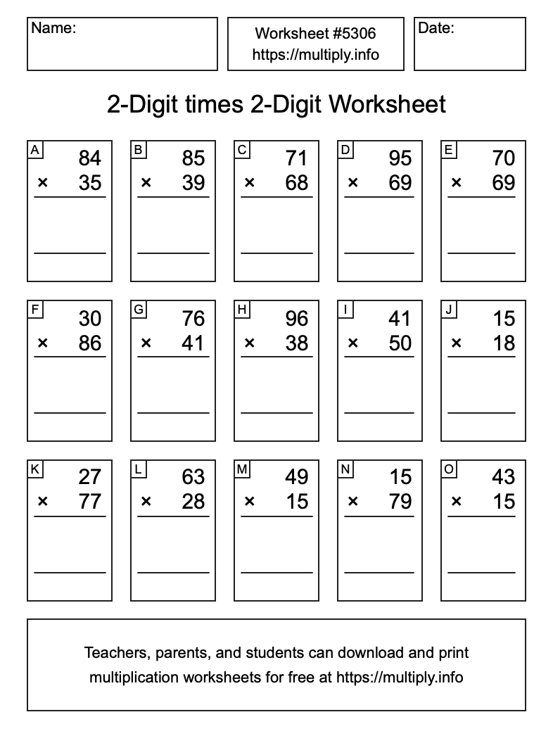 2-Digit times 2-Digit Worksheet #5306