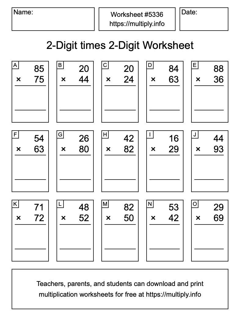 2-Digit times 2-Digit Worksheet #5336