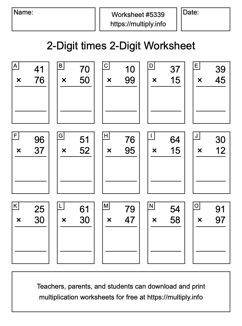 2-Digit times 2-Digit Worksheet #5339