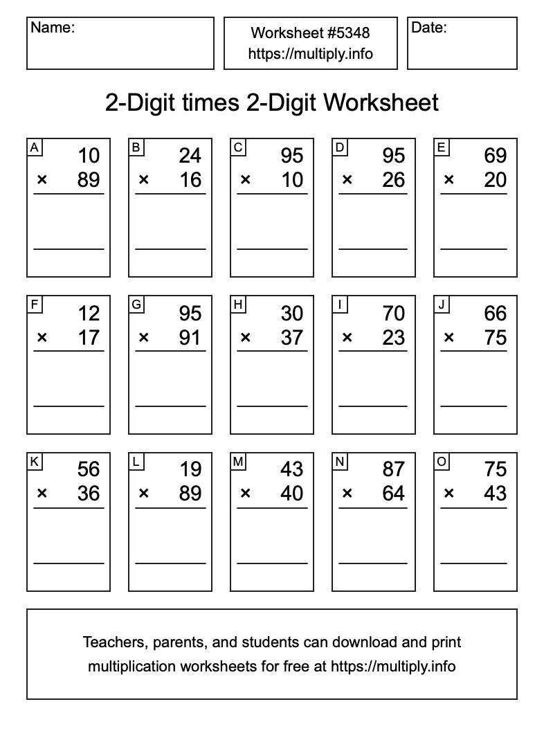 2-Digit times 2-Digit Worksheet #5348
