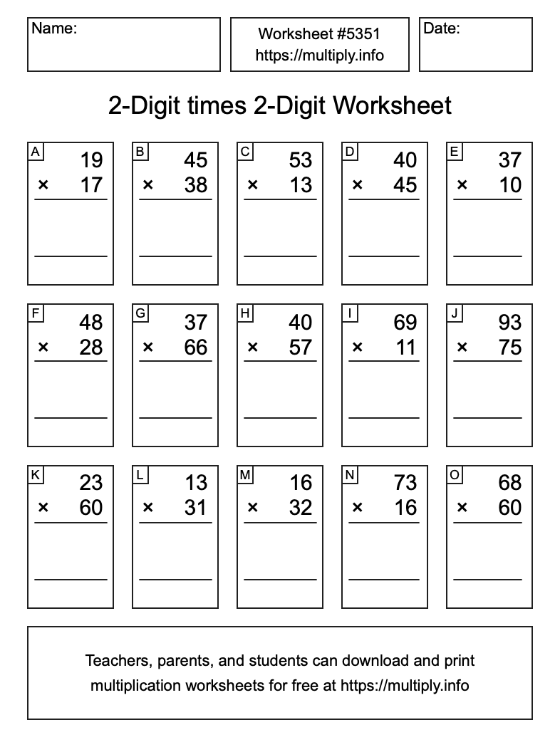 2-Digit times 2-Digit Worksheet #5351