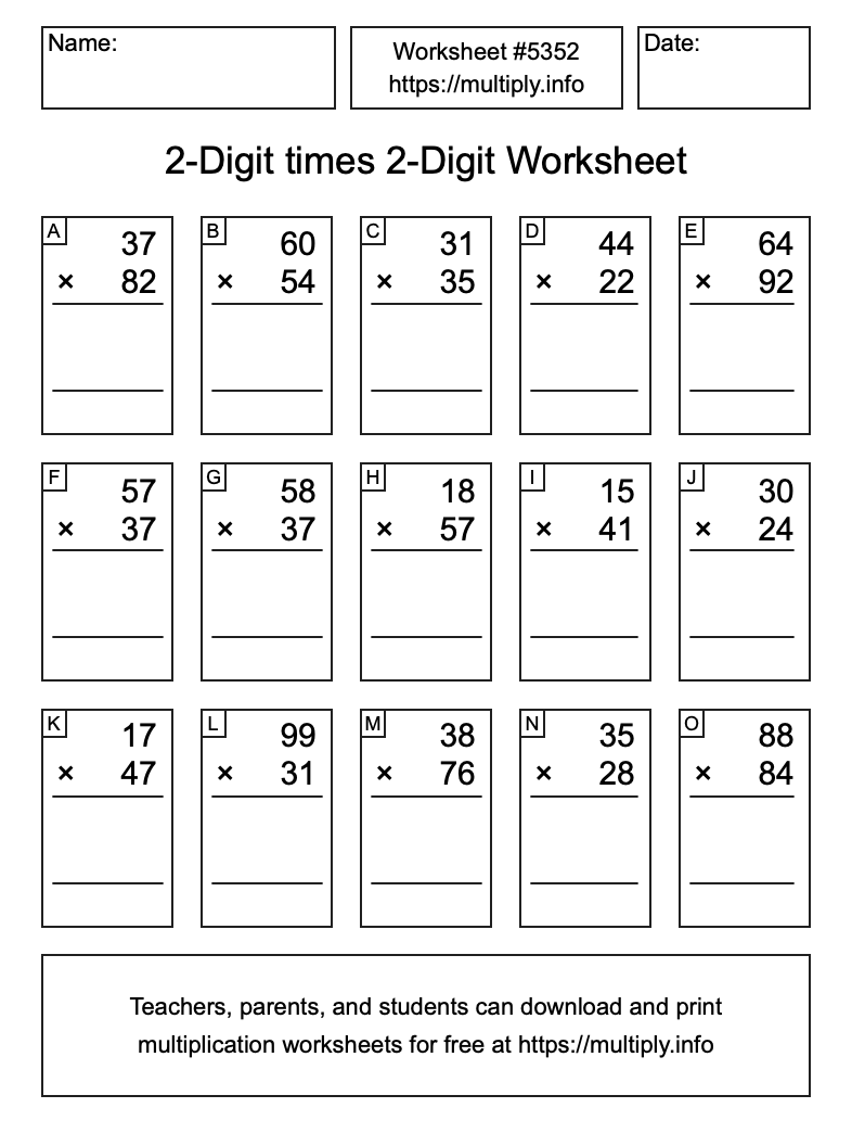 2-Digit times 2-Digit Worksheet #5352