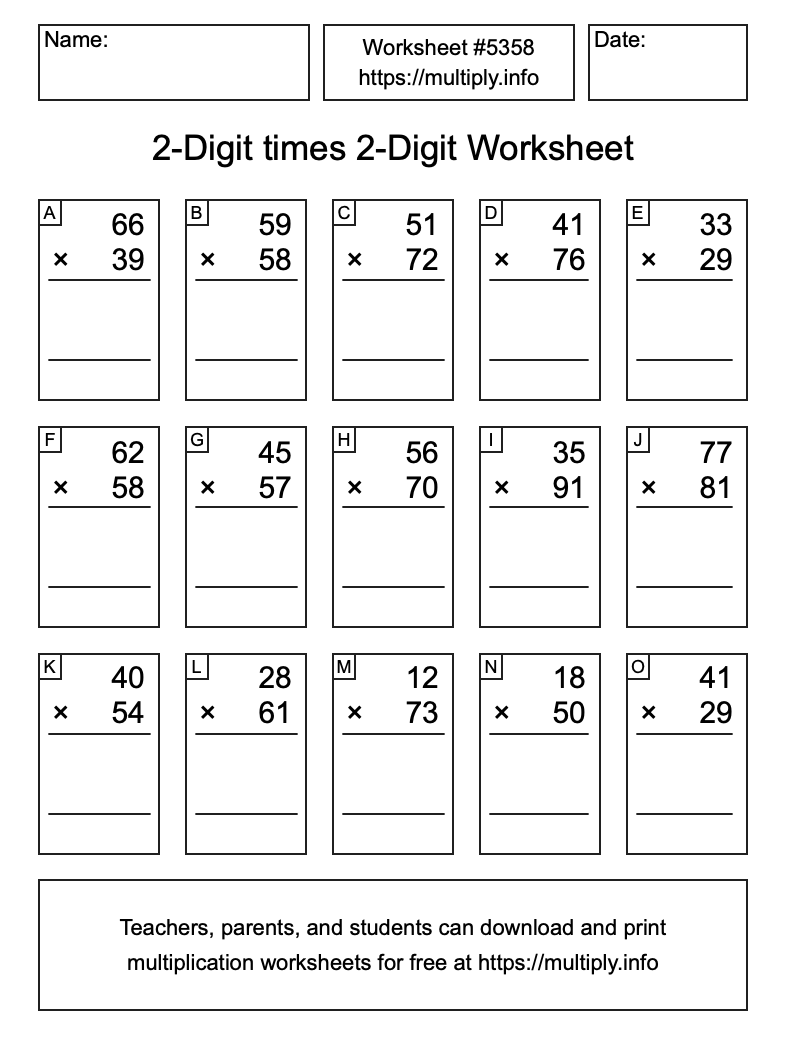 2-Digit times 2-Digit Worksheet #5358