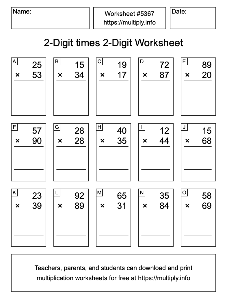 2-Digit times 2-Digit Worksheet #5367