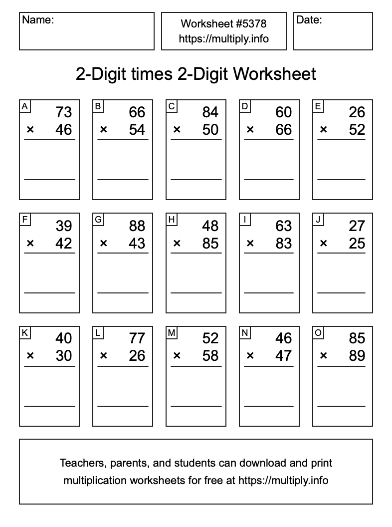 2-Digit times 2-Digit Worksheet #5378