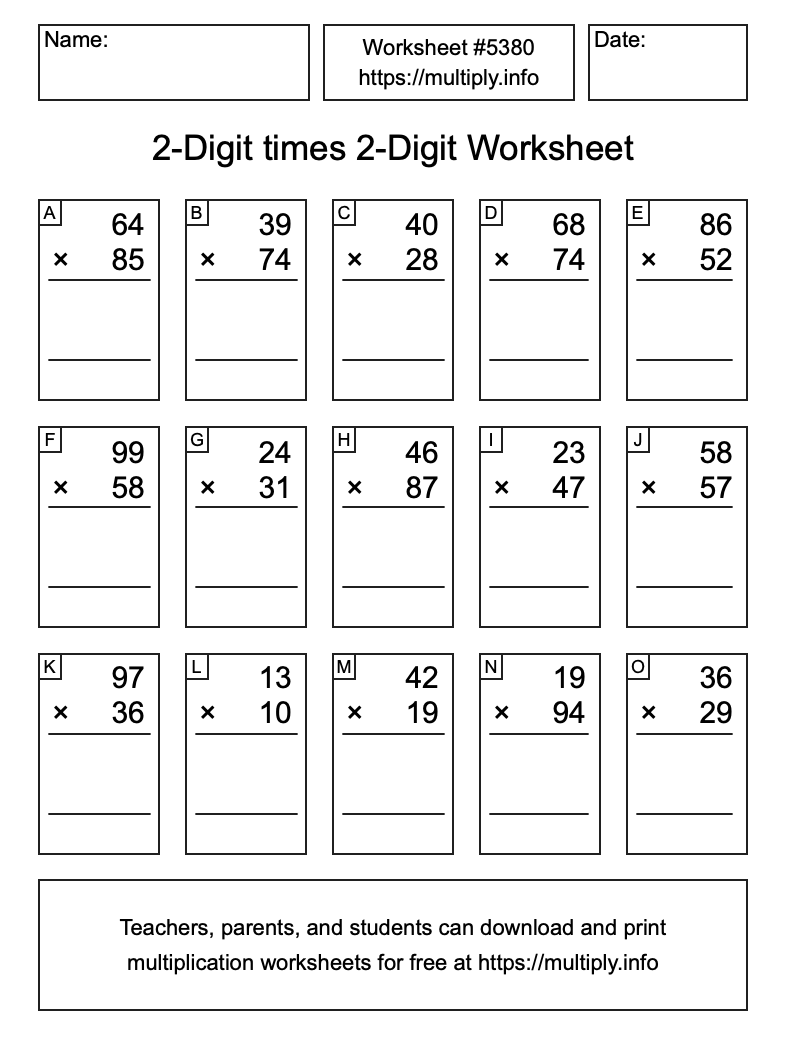 2-Digit times 2-Digit Worksheet #5380