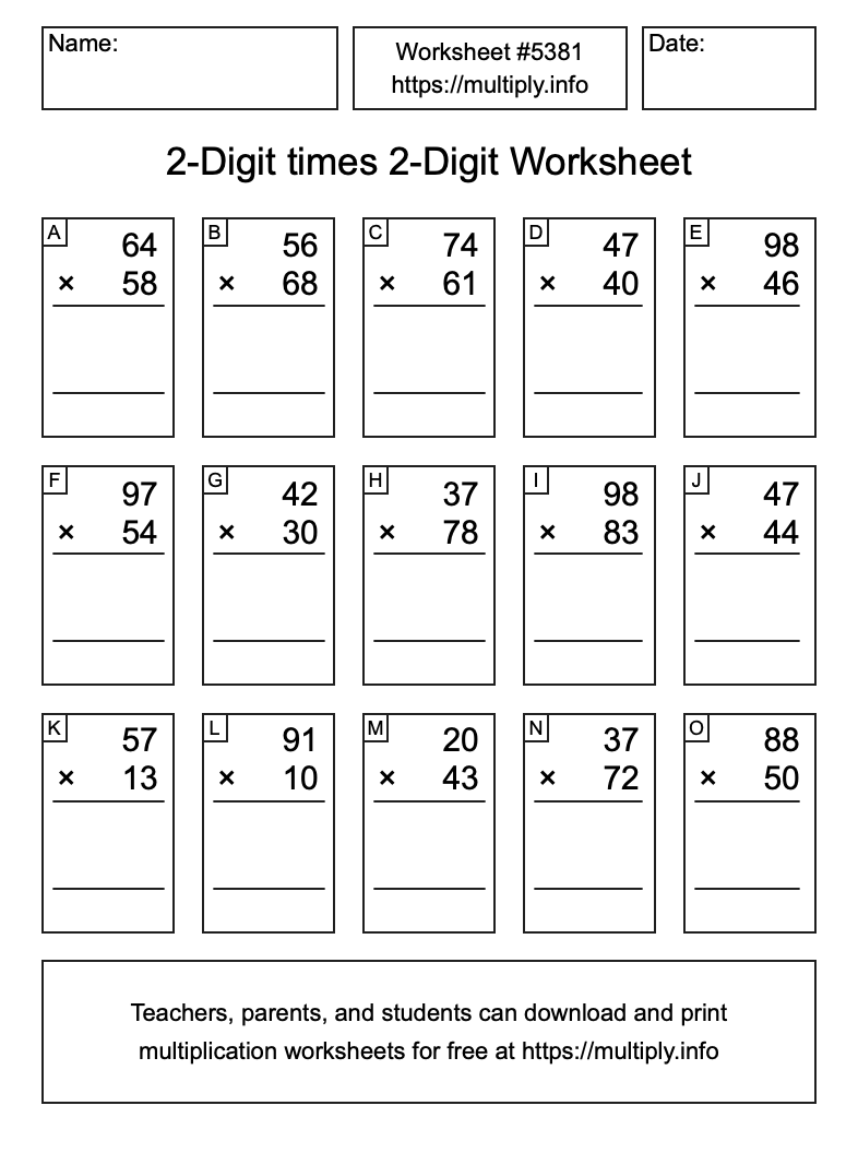 2-Digit times 2-Digit Worksheet #5381