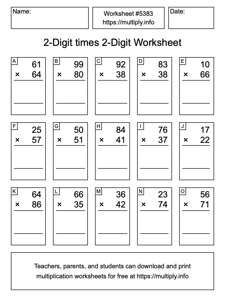 2-Digit times 2-Digit Worksheet #5383