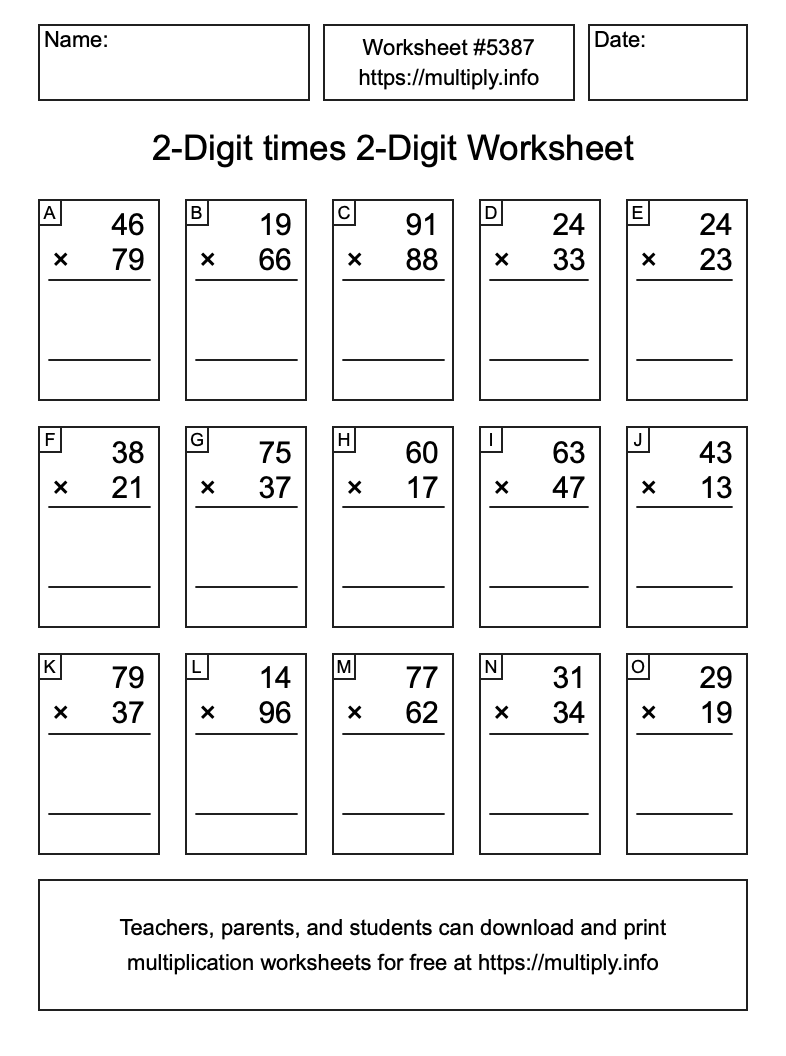 2-Digit times 2-Digit Worksheet #5387