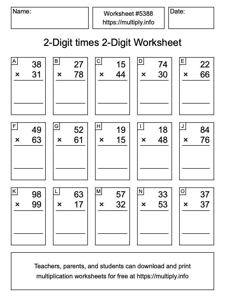 2-Digit times 2-Digit Worksheet #5388