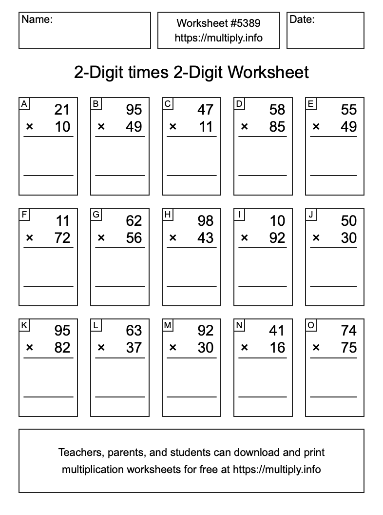 2-Digit times 2-Digit Worksheet #5389