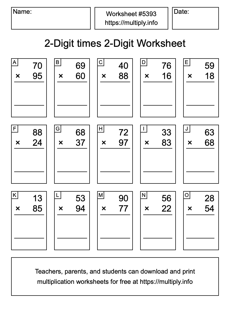 2-Digit times 2-Digit Worksheet #5393