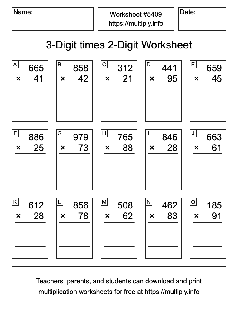 3-Digit times 2-Digit Worksheet #5409