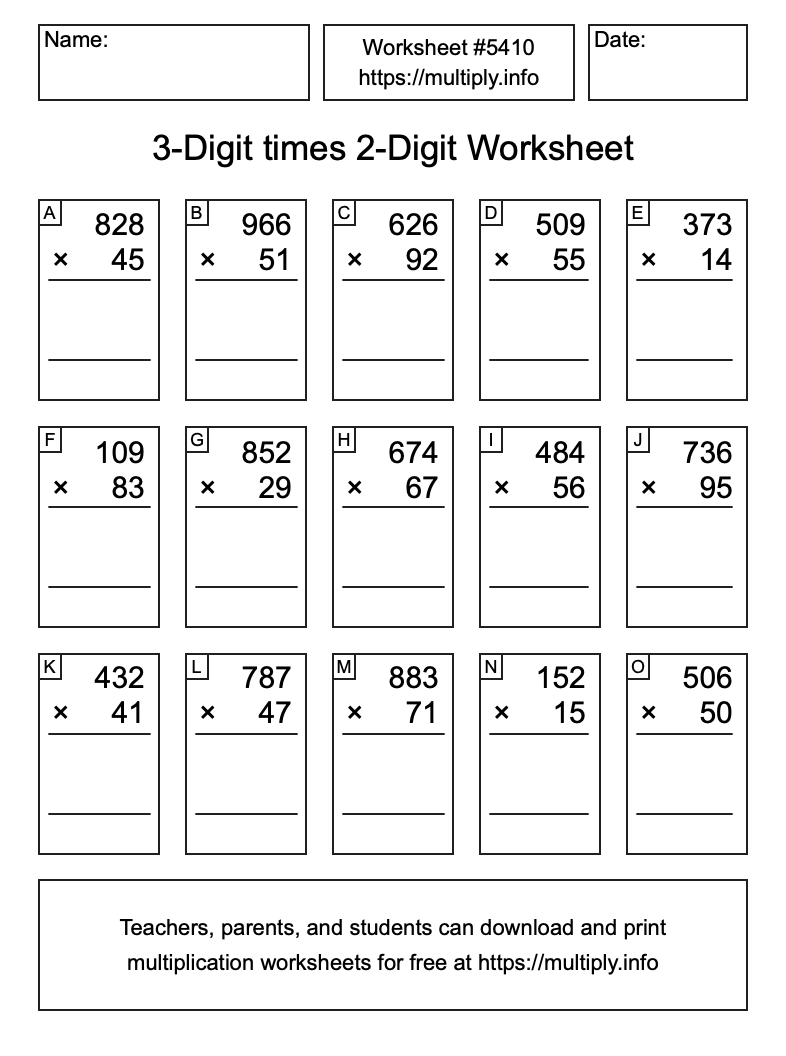 3-Digit times 2-Digit Worksheet #5410