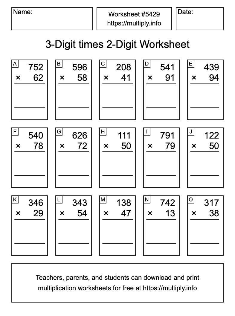 3-Digit times 2-Digit Worksheet #5429
