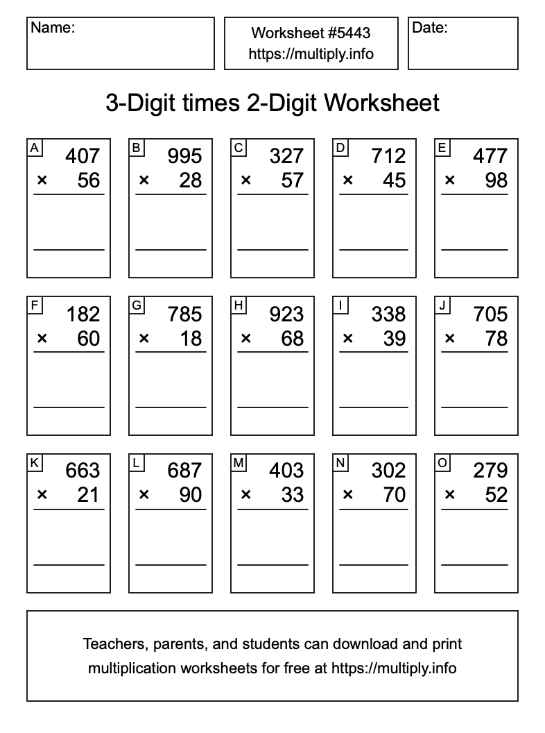 3-Digit times 2-Digit Worksheet #5443