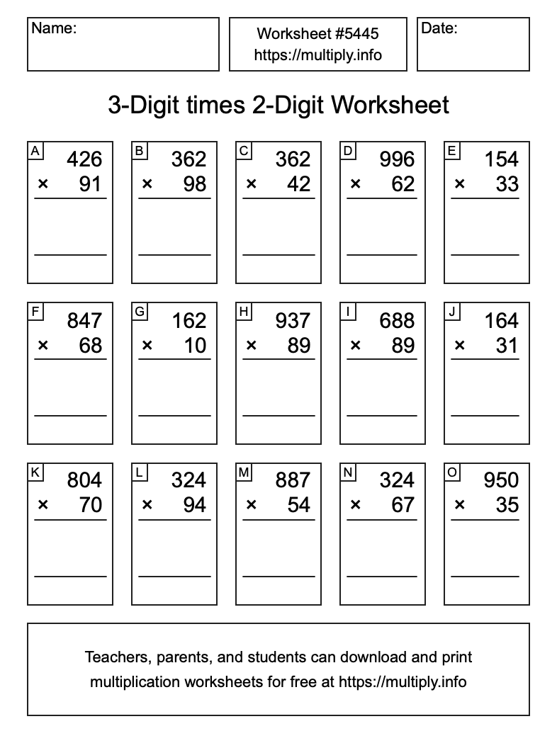 3-Digit times 2-Digit Worksheet #5445