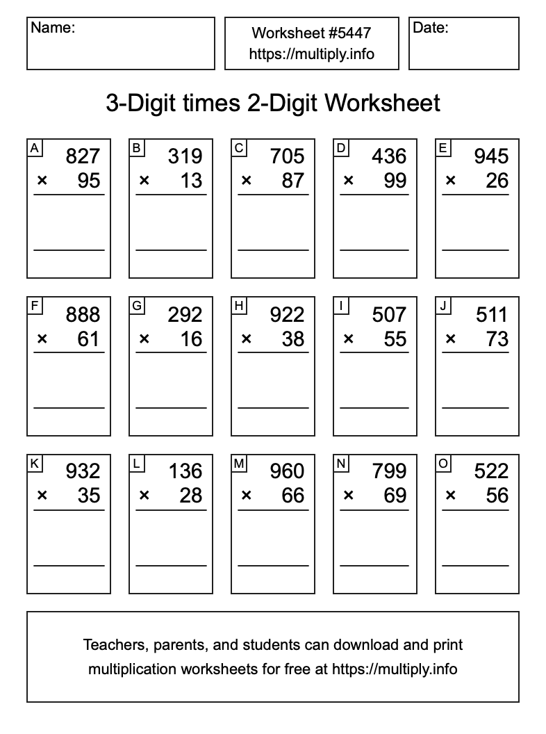 3-Digit times 2-Digit Worksheet #5447