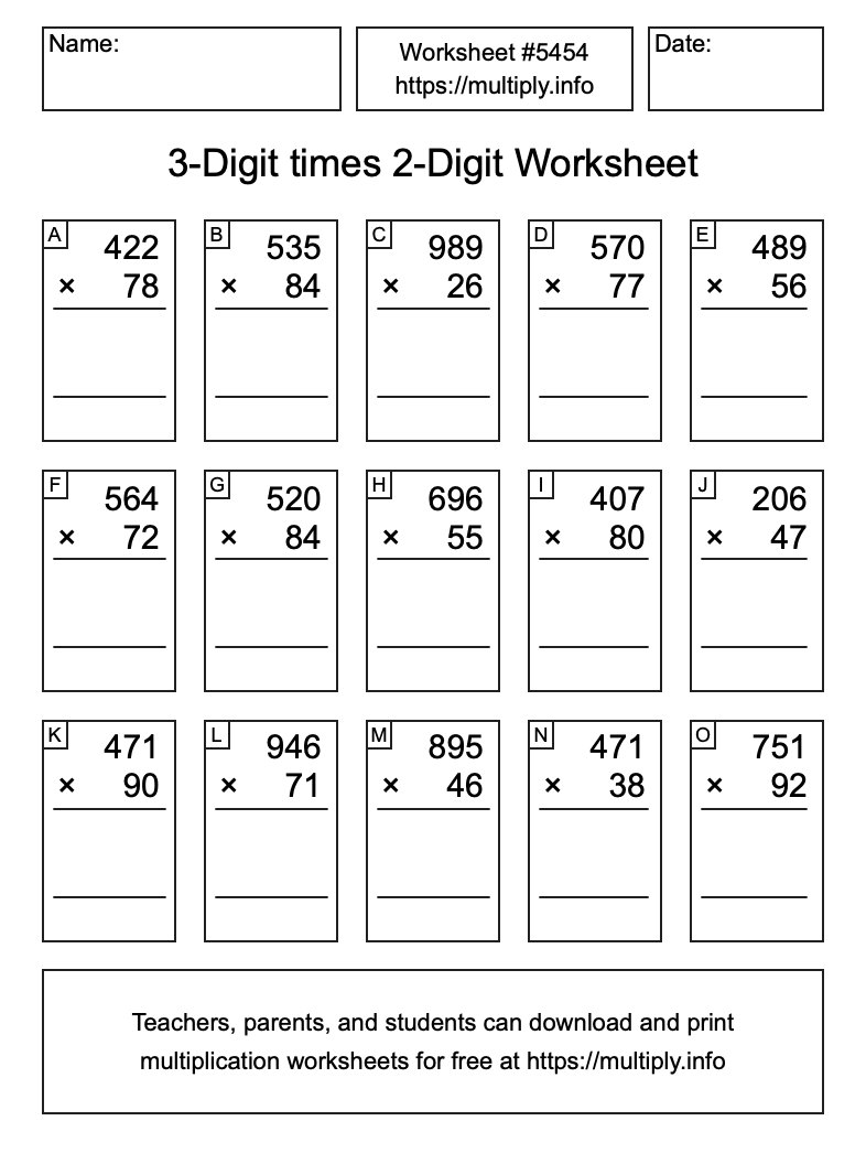 3-Digit times 2-Digit Worksheet #5454