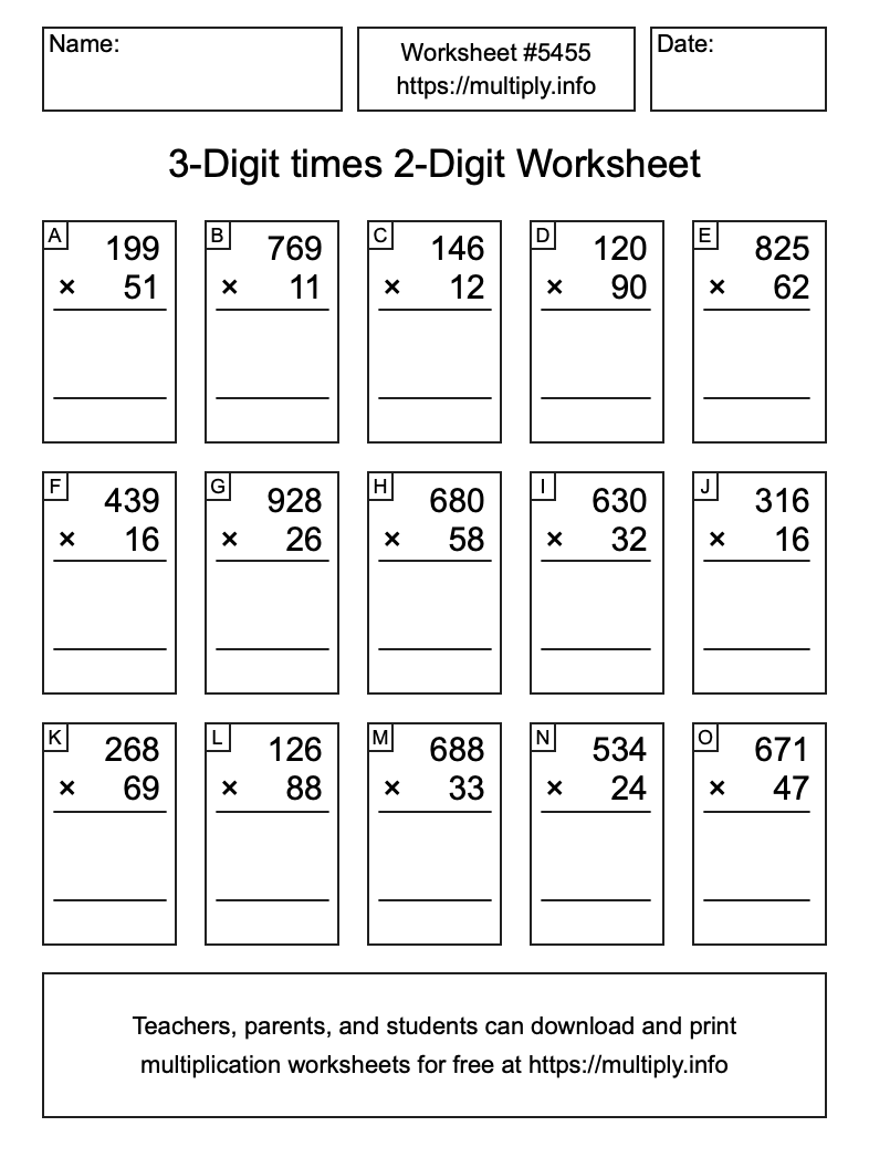 3-Digit times 2-Digit Worksheet #5455