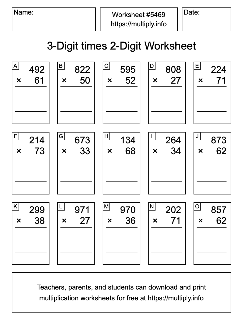 3-Digit times 2-Digit Worksheet #5469