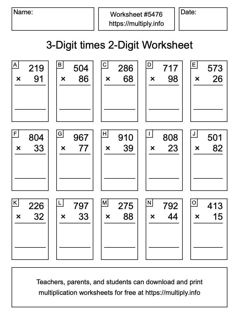 3-Digit times 2-Digit Worksheet #5476