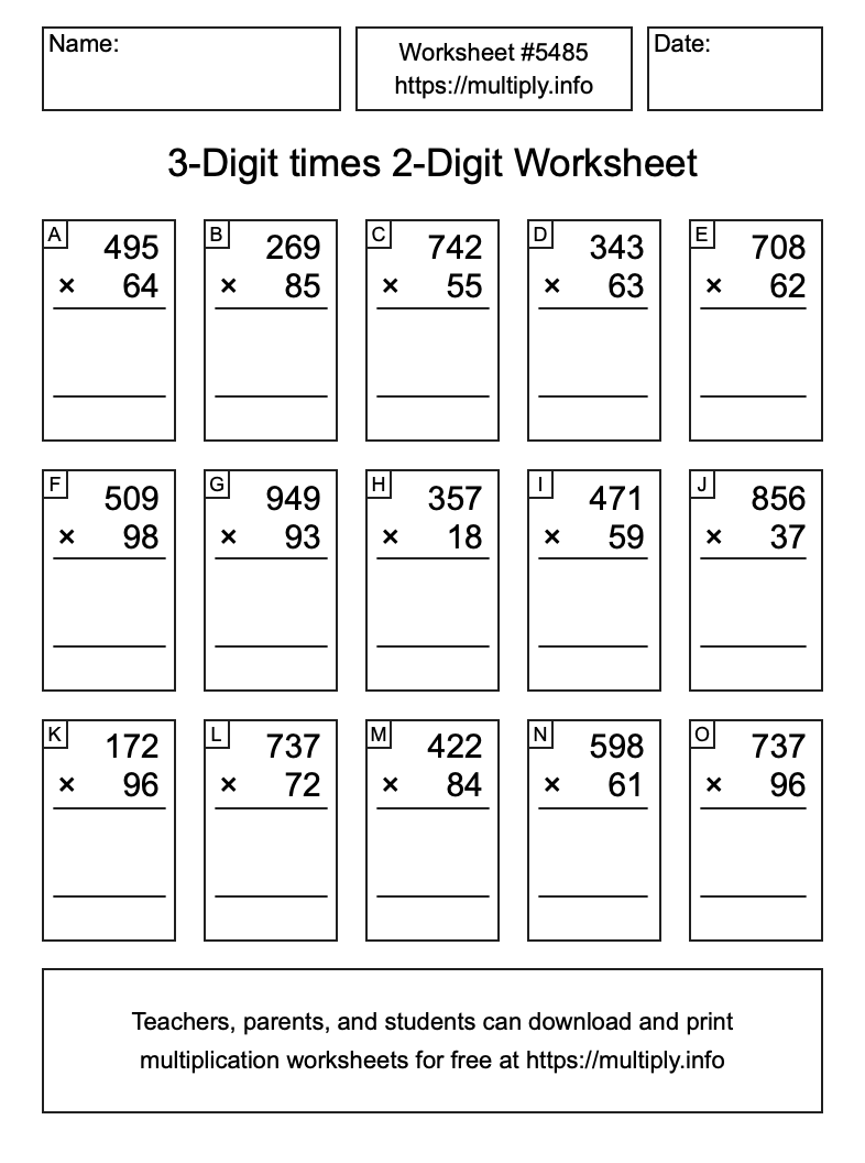 3-Digit times 2-Digit Worksheet #5485