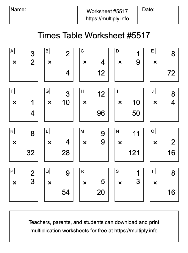 Times Table Worksheet #5517