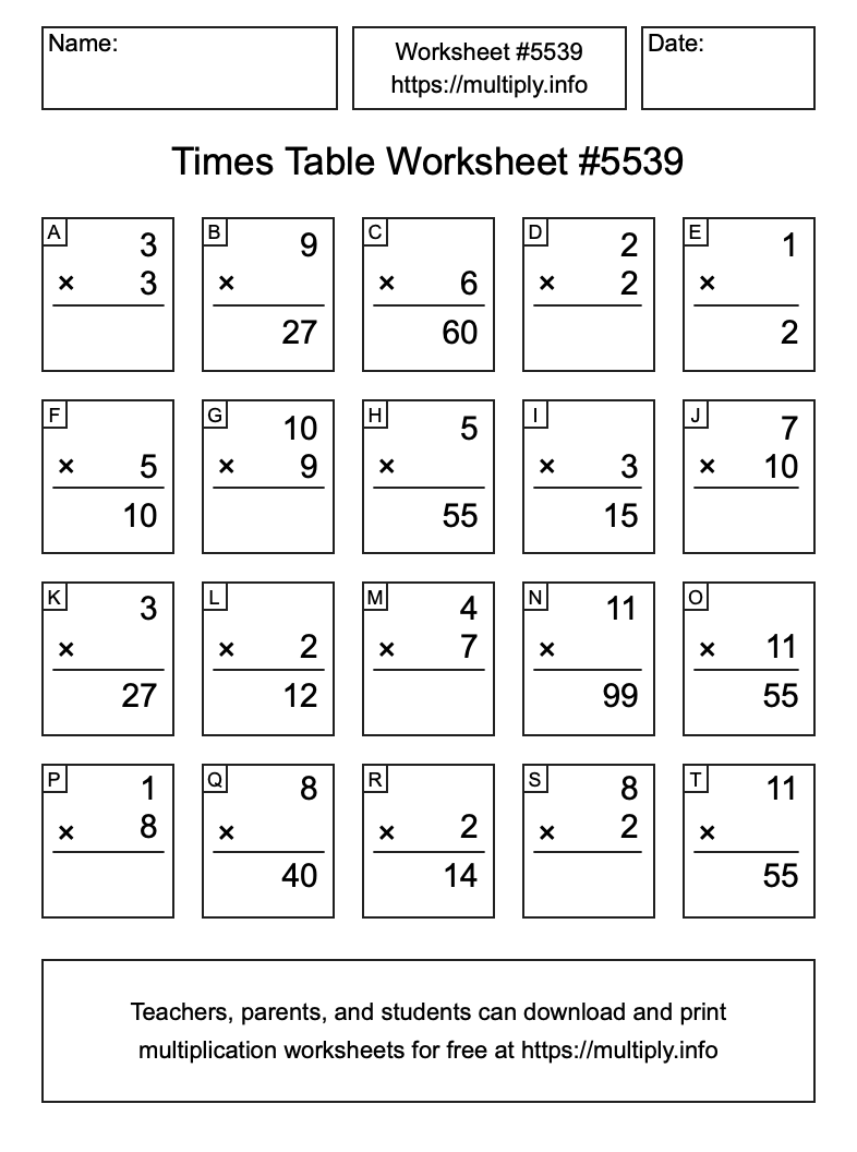 Times Table Worksheet #5539