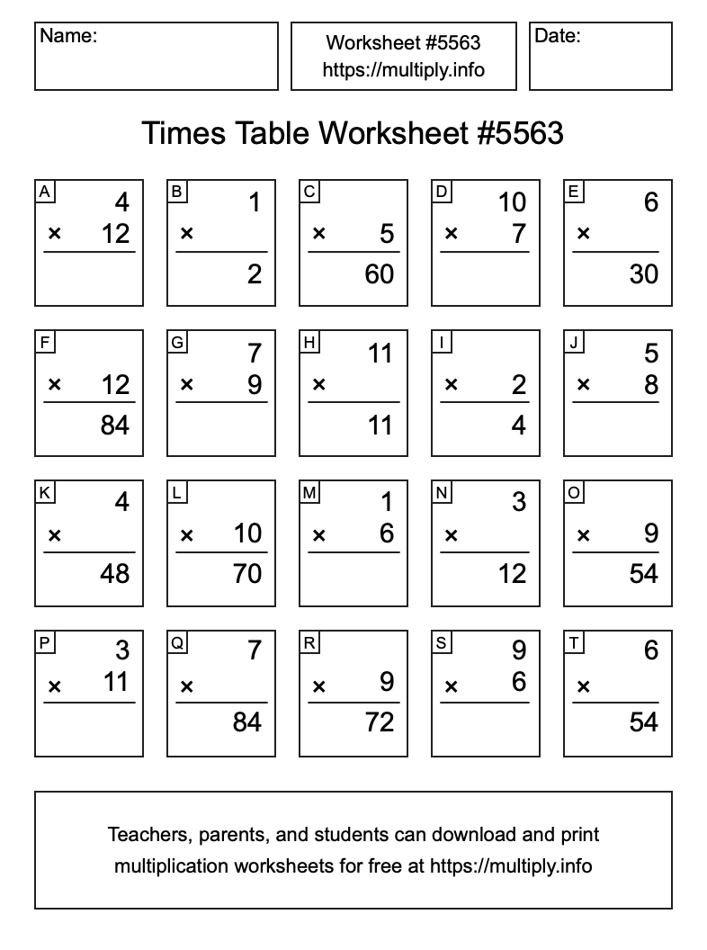Times Table Worksheet #5563